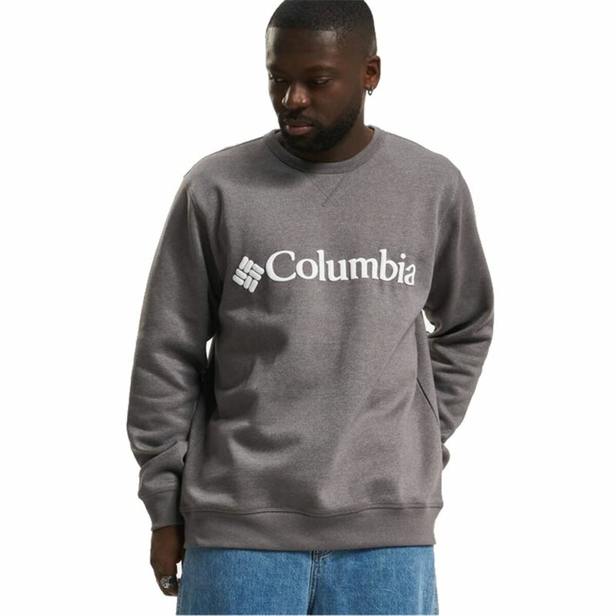 Felpa senza Cappuccio Uomo Columbia Logo Fleece Crew Grigio scuro