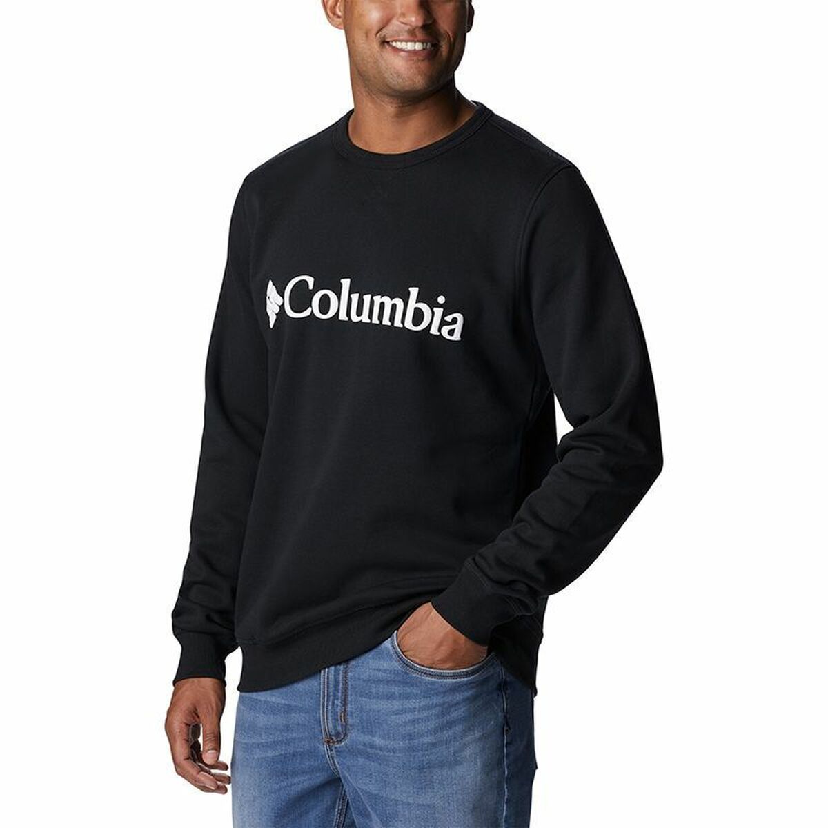 Felpa senza Cappuccio Uomo Columbia Logo Fleece Crew Nero