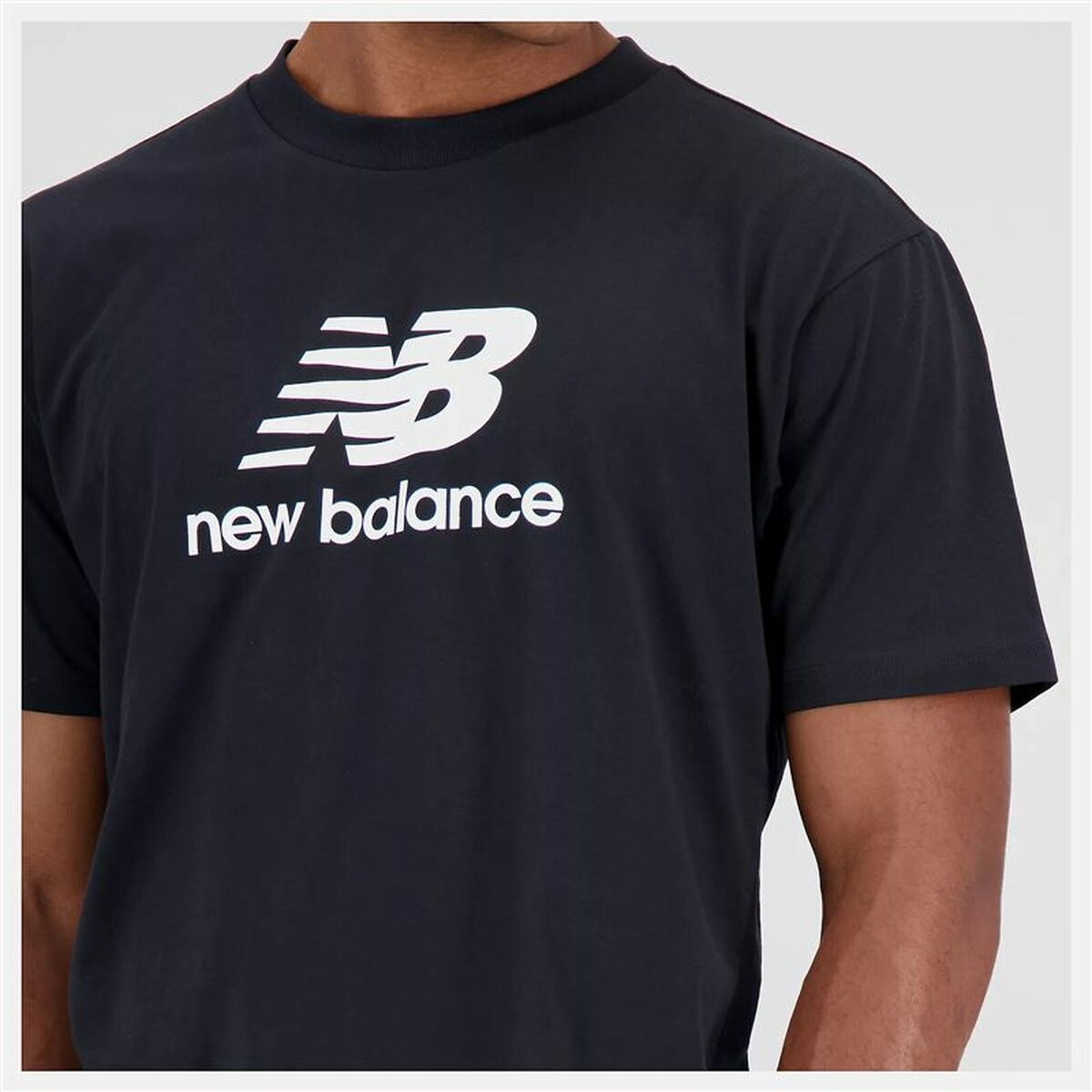 Maglia a Maniche Corte Uomo New Balance Essentials Stacked Logo Nero