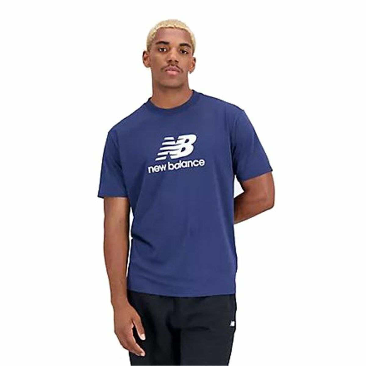 Maglia a Maniche Corte Uomo New Balance Essentials Stacked Logo Azzurro