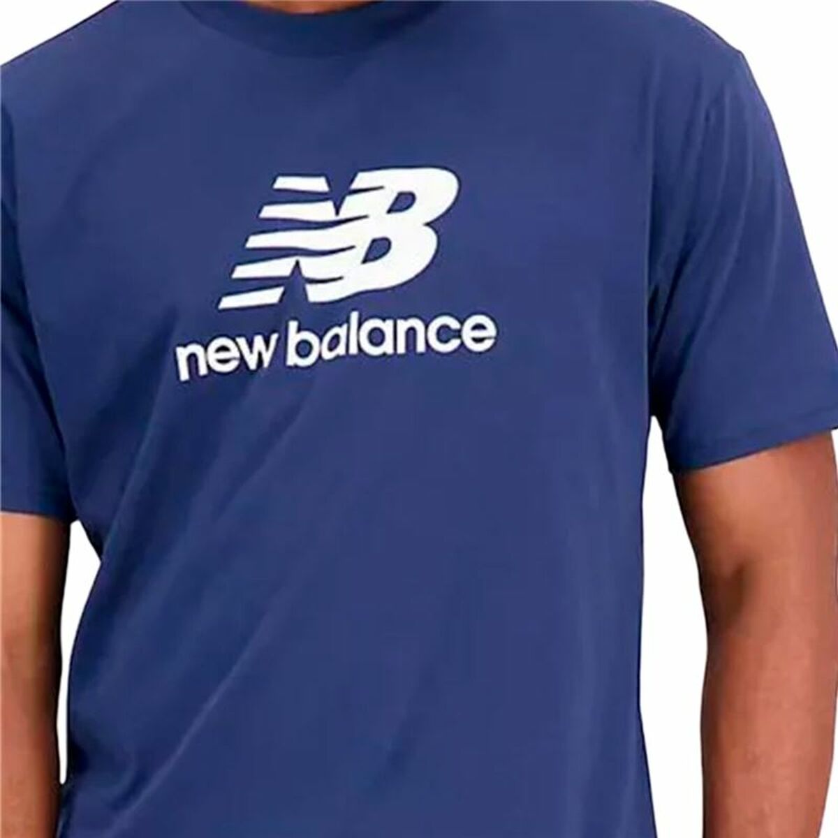 Maglia a Maniche Corte Uomo New Balance Essentials Stacked Logo Azzurro