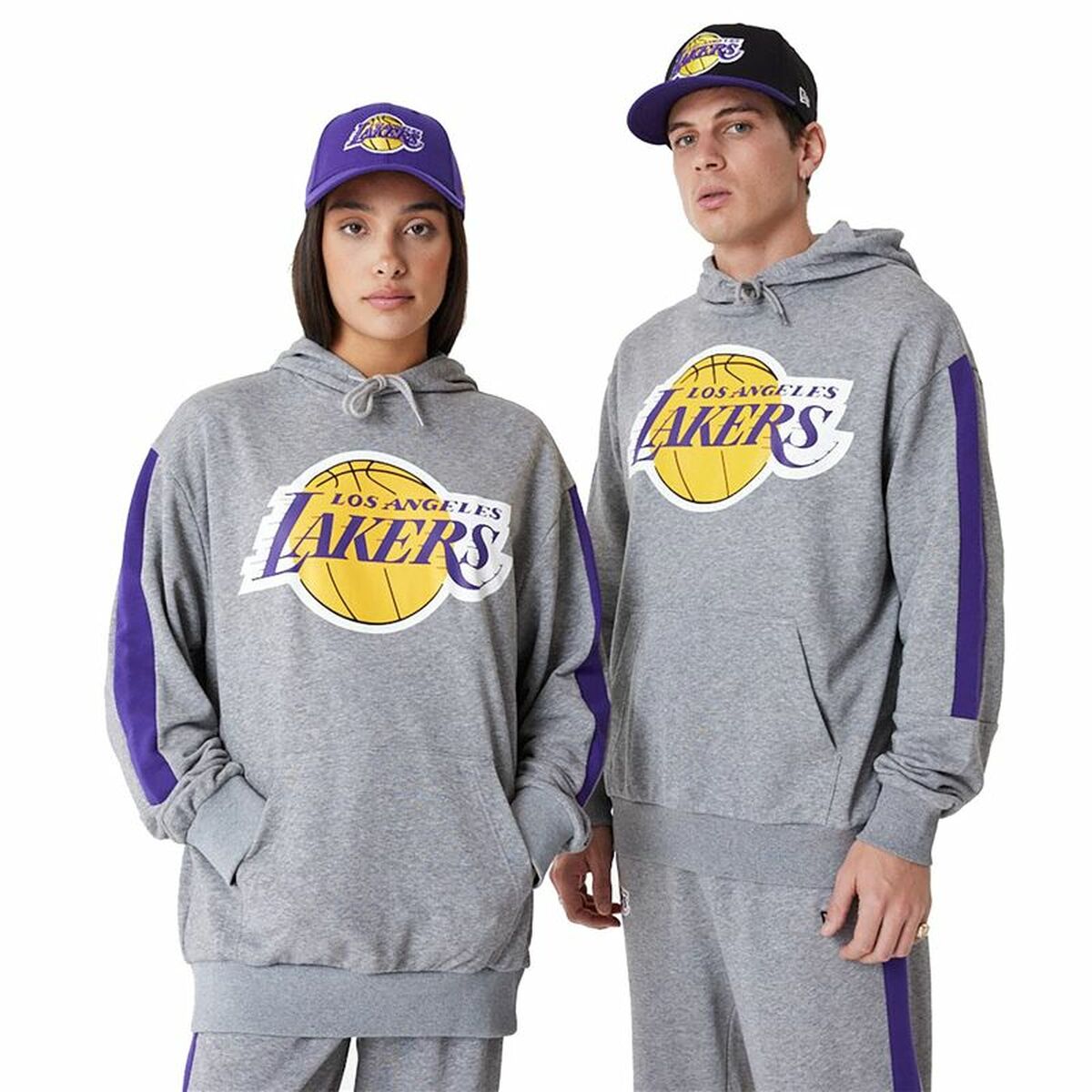 Felpa con Cappuccio Unisex New Era LA Lakers NBA Colour Block Grigio