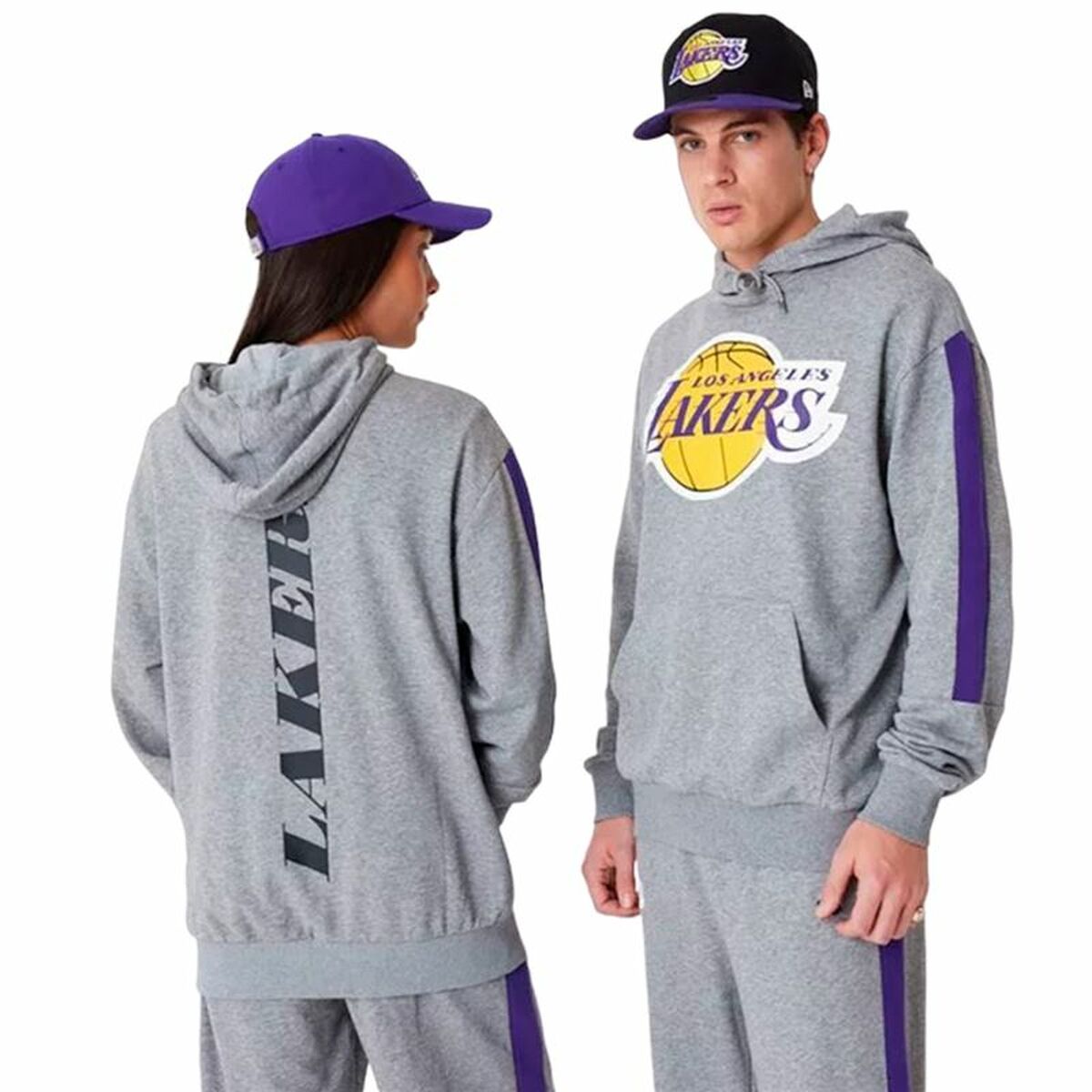 Felpa con Cappuccio Unisex New Era LA Lakers NBA Colour Block Grigio