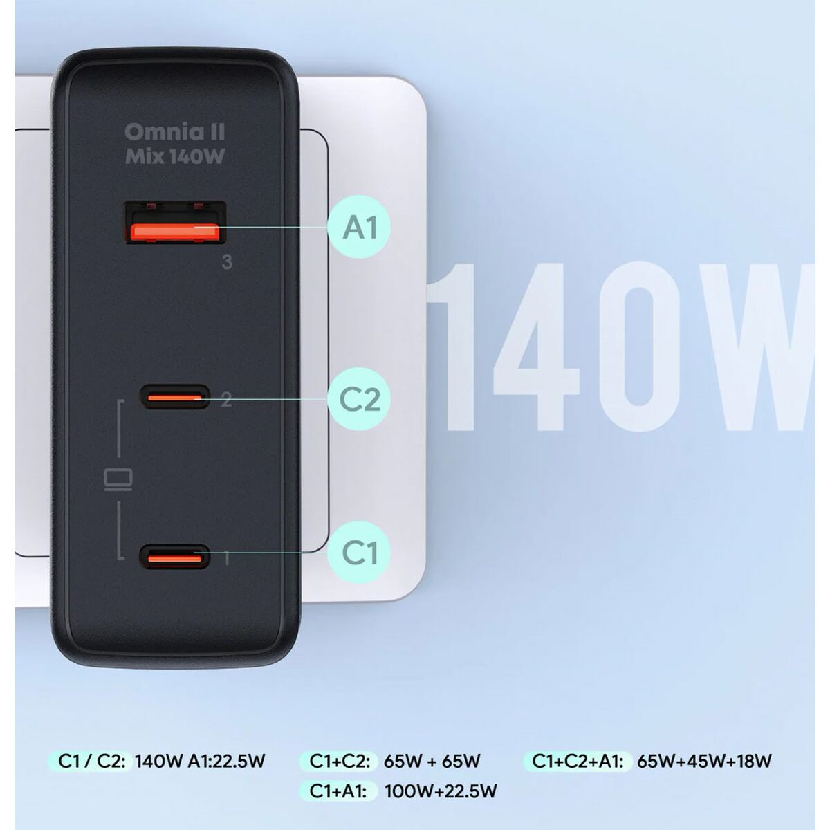 Caricabatterie da Parete Aukey PA-B7O Nero 140 W