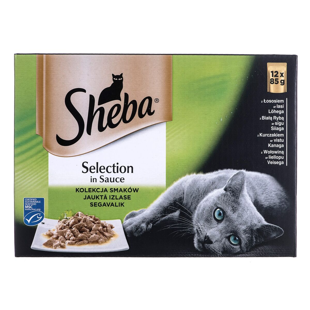 Cibo per gatti Sheba Selection Pollo Salmone Pesce Carne di vitello 100 g