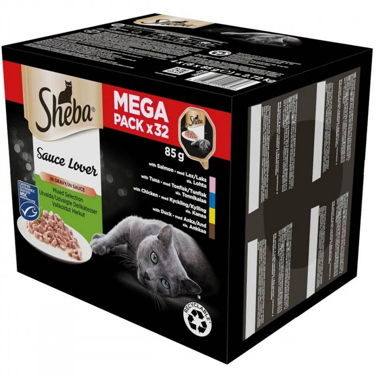 Cibo per gatti Sheba Megapack Pollo Salmone Tonno Anatra 32 x 85 g