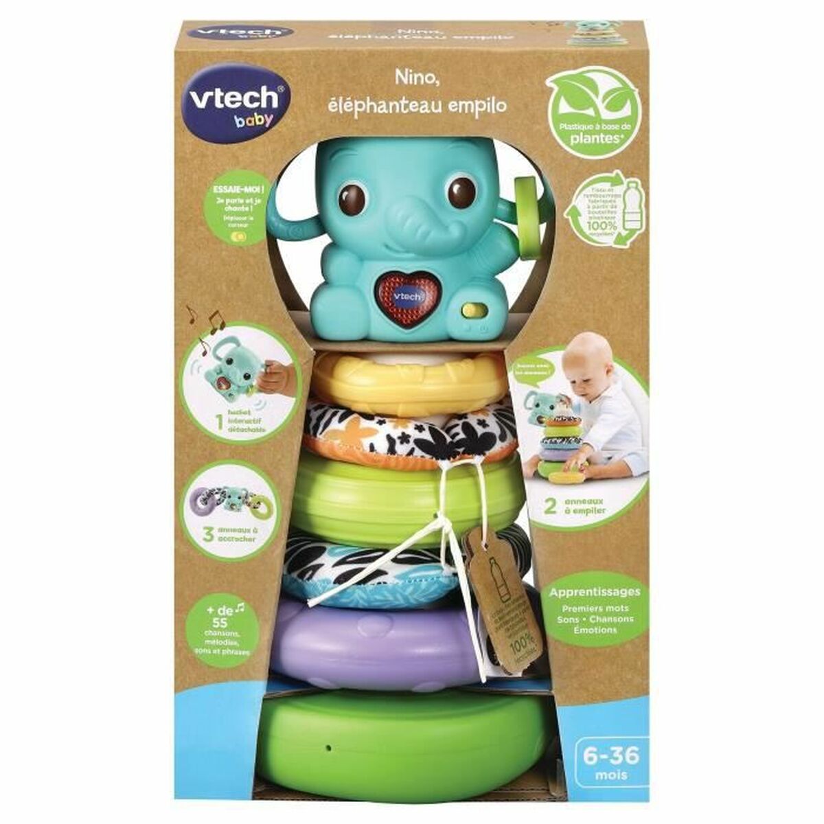 Giocattoli per cani Vtech Baby NINO, ÉLÉPHANTEAU EMPILO 3 EN 1