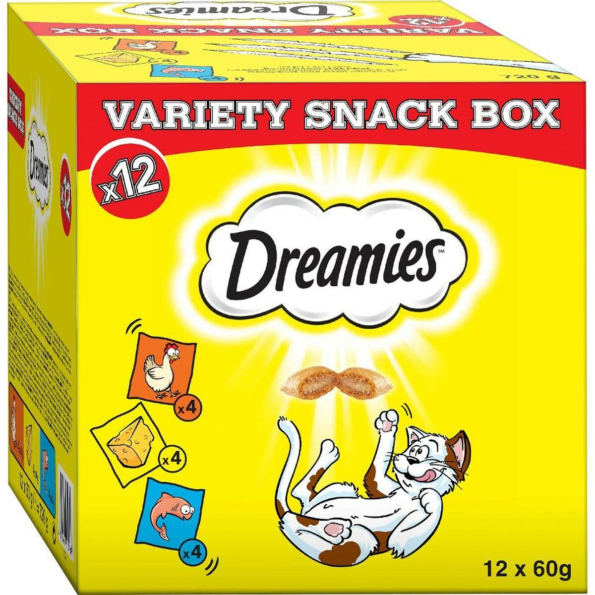 Spuntino per Cat Dreamies Variety 12 x 60 g Pollo Salmone Formaggio