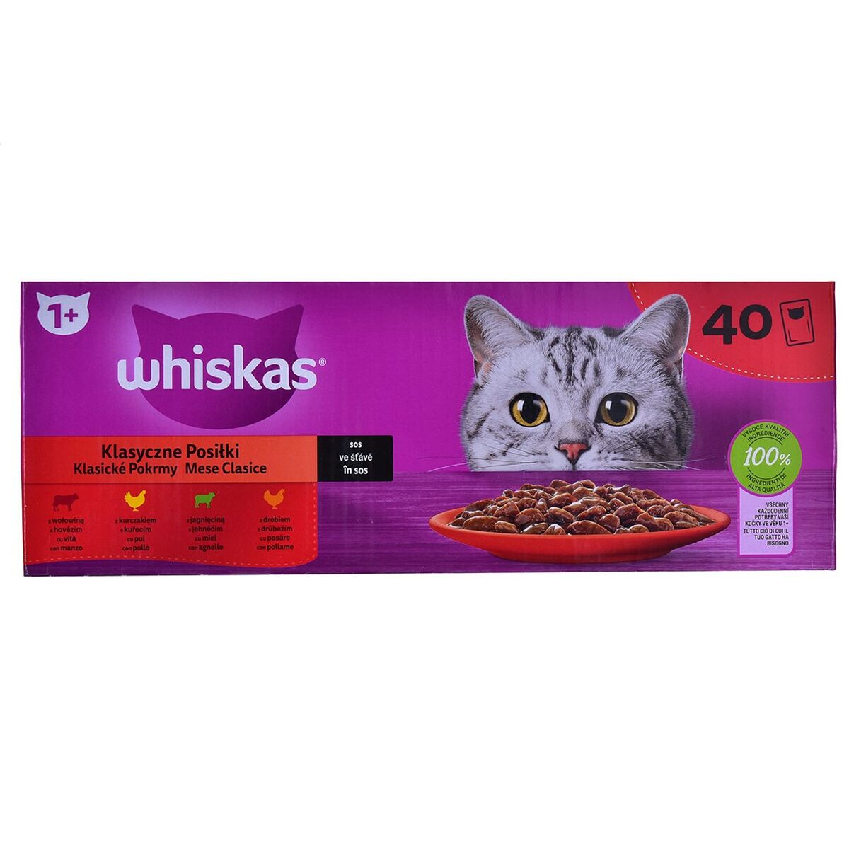 Cibo per gatti Whiskas Classic Meals Pollo Carne di vitello Agnello Uccelli 40 x 85 g