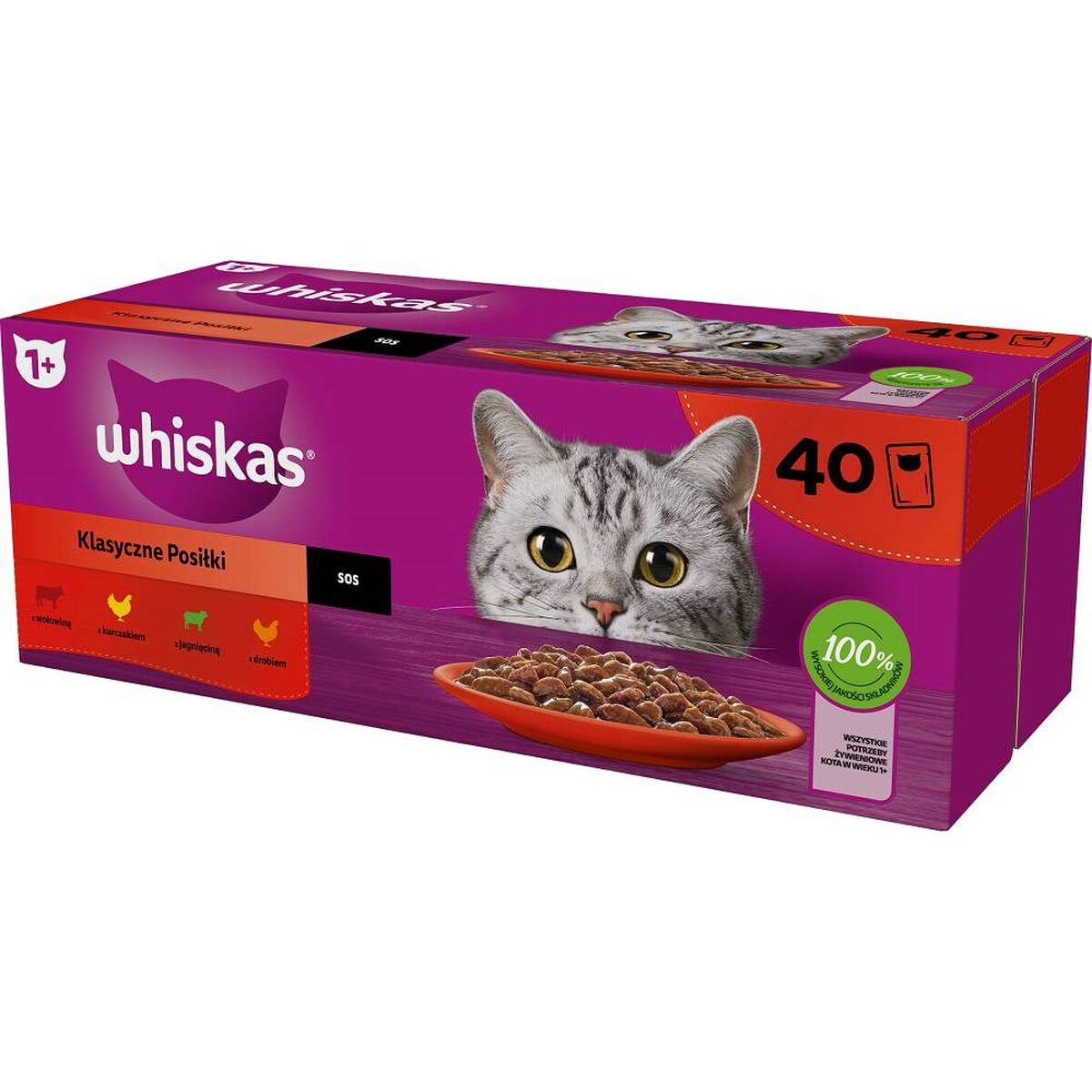 Cibo per gatti Whiskas Classic Meals Pollo Carne di vitello Agnello Uccelli 40 x 85 g