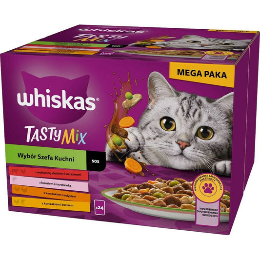 Cibo per gatti Whiskas Adult Chef's Choice Pollo Salmone Tacchino Carne di vitello Baccalà 85 g 24 x 85 g