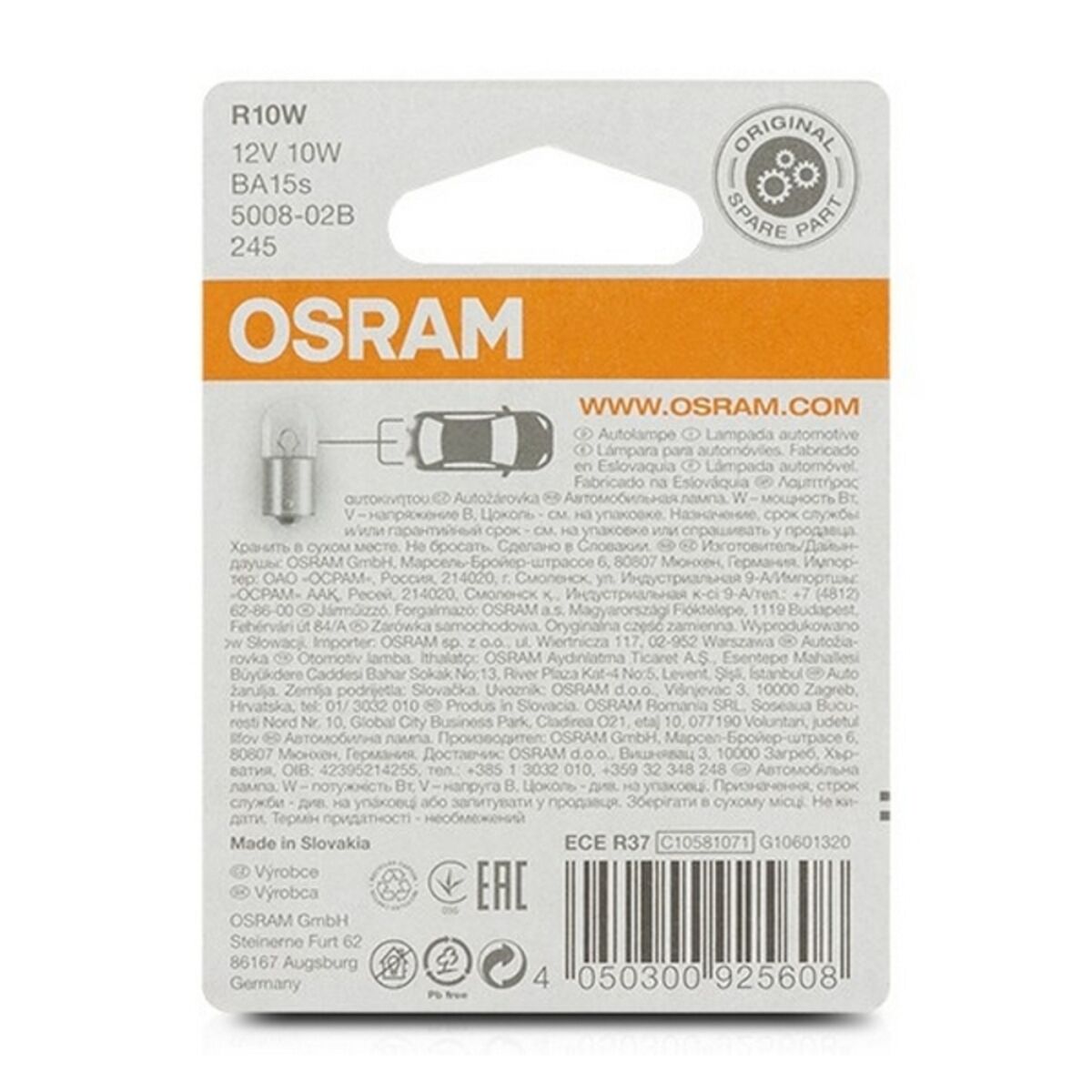 Lampadina per Auto OS5008-02B Osram OS5008-02B R10W 10W 12V (2 Pezzi)