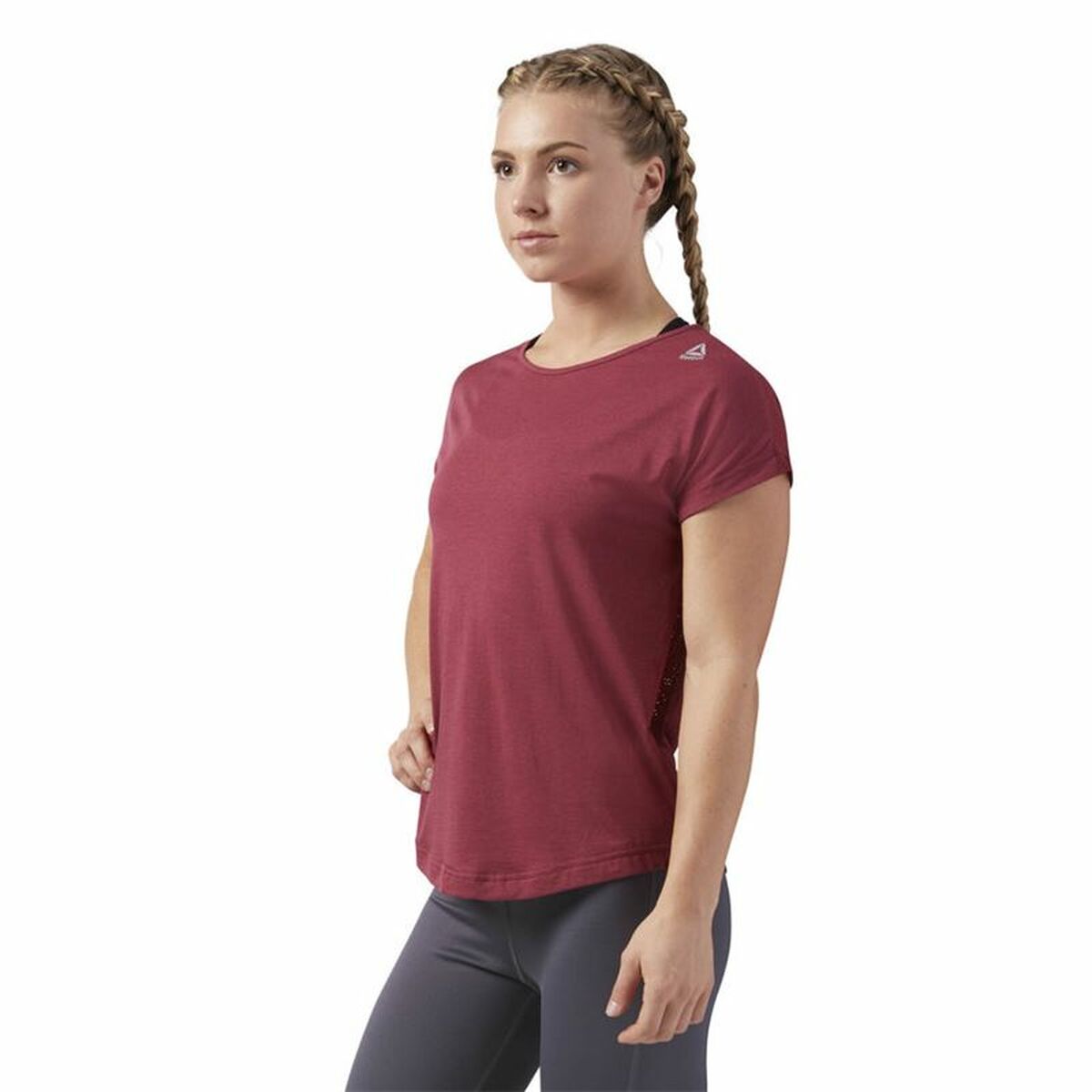 Maglia a Maniche Corte Donna Reebok Work Mesh Rosso Scuro