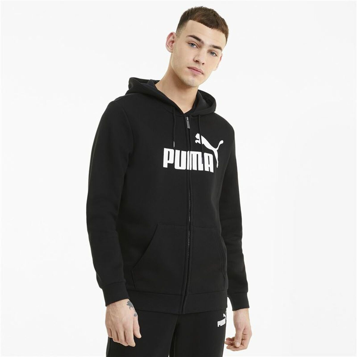 Felpa con Cappuccio Uomo Puma Essentials Big Logo Nero