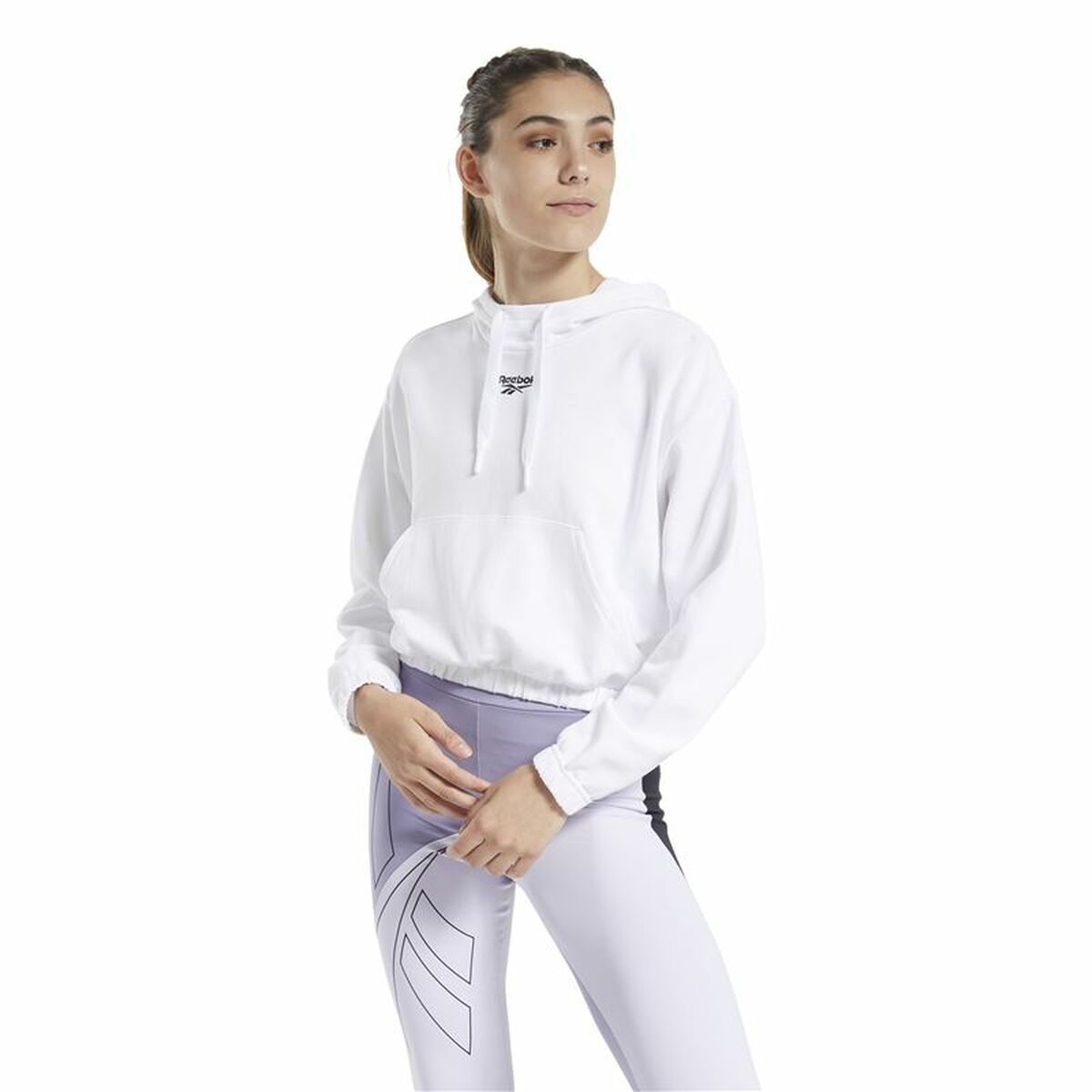 Felpa con Cappuccio Donna Reebok Sportswear Cropped Bianco