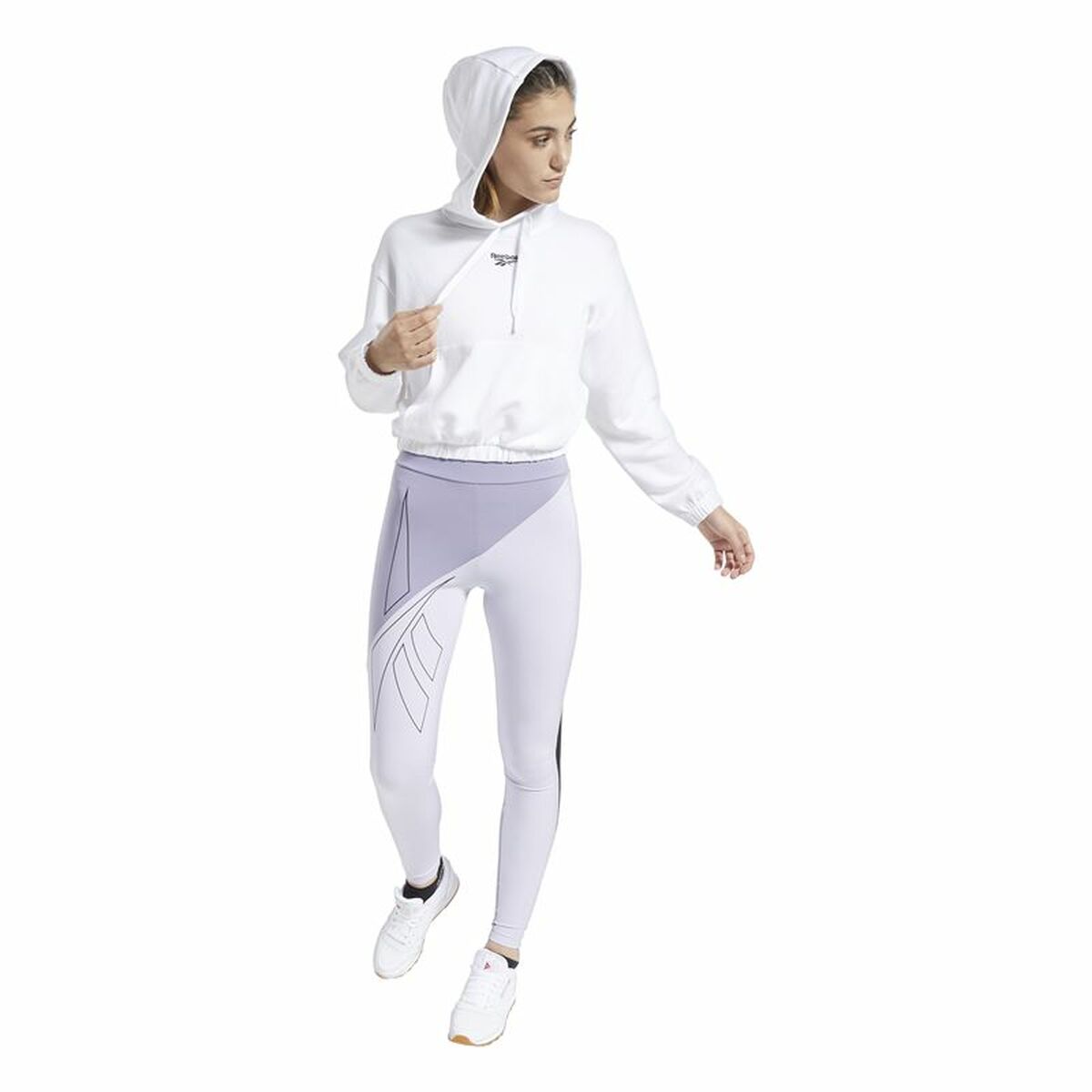 Felpa con Cappuccio Donna Reebok Sportswear Cropped Bianco