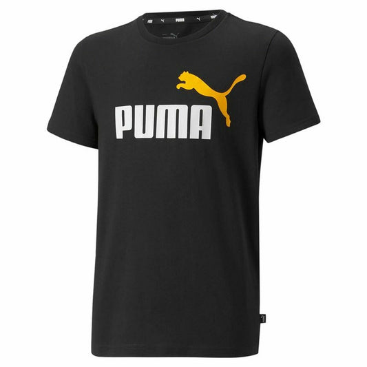 Maglia a Maniche Corte per Bambini Puma Essentials+ Two-Tone Logo Nero