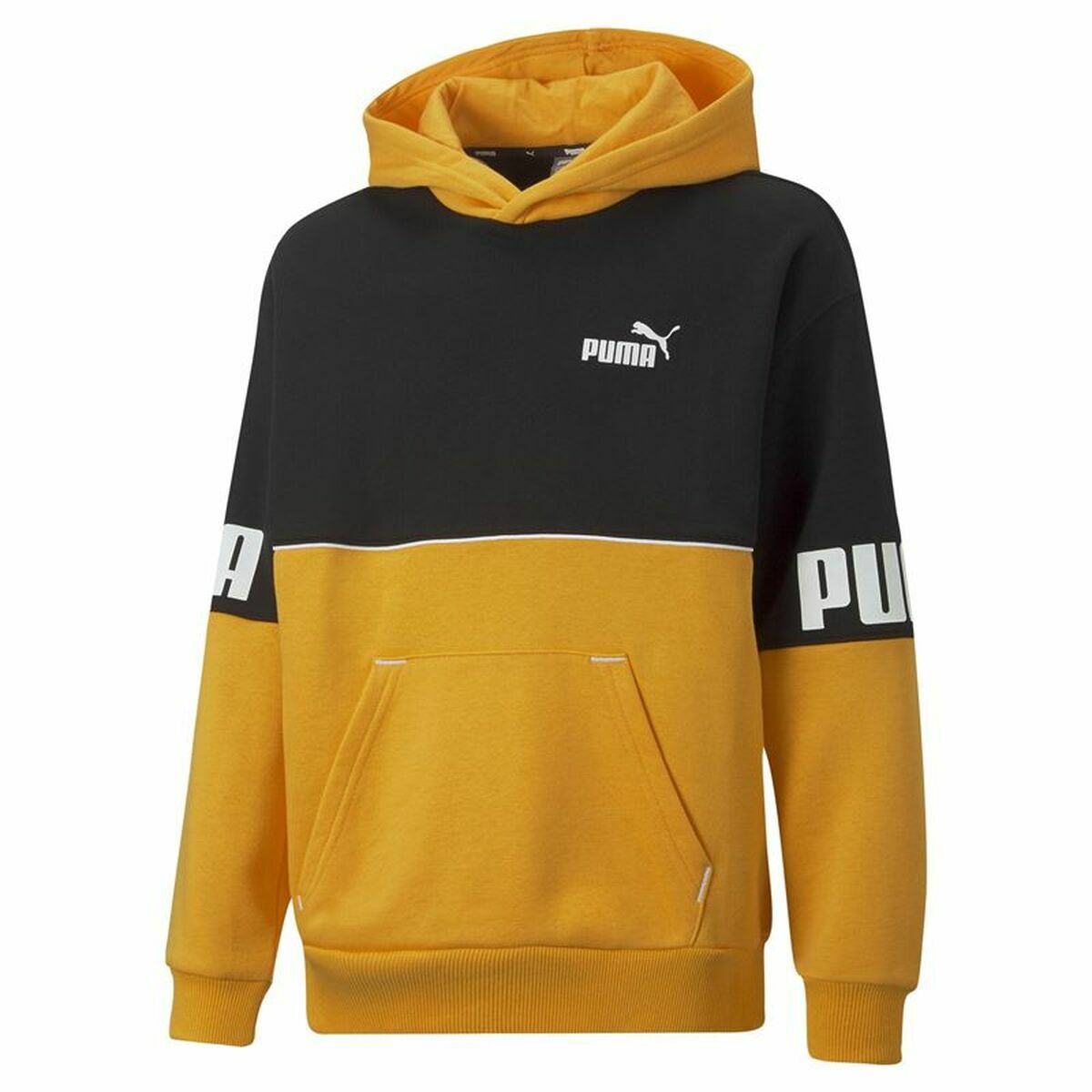 Felpa con Cappuccio Uomo Puma Power Colorblock Nero Giallo