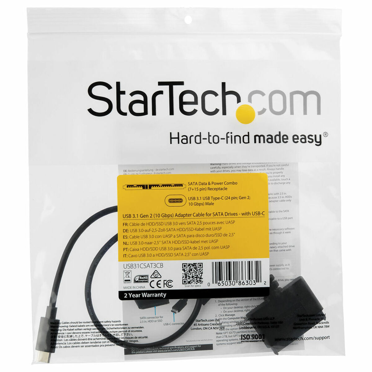 Adattatore da USB a SATA per Hard Disk Startech USB31CSAT3CB 2.5"