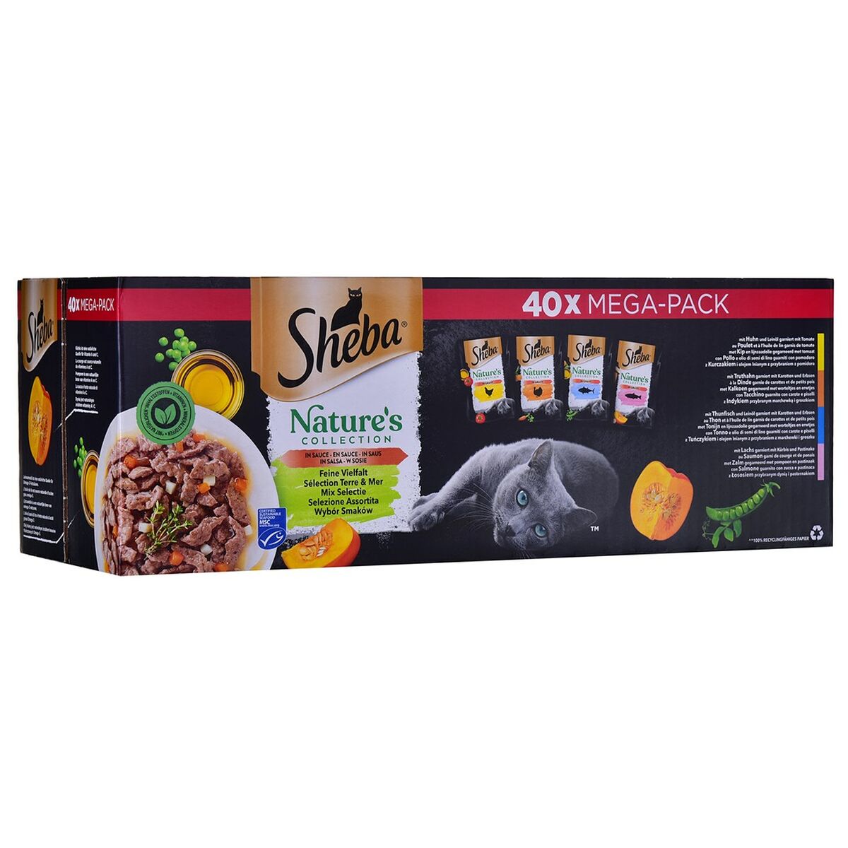 Cibo per gatti Sheba Nature's Collection Mix Pollo Salmone Tonno Tacchino 40 x 85 g