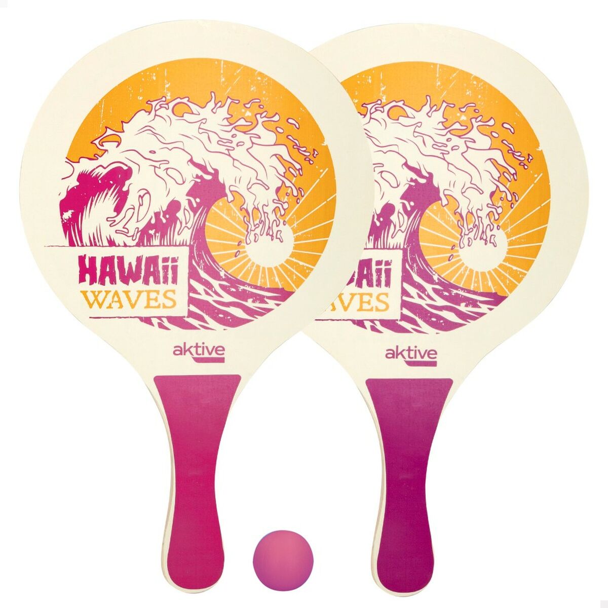 Palette da Spiaggia con Palla Aktive Hawai Legno 23,5 x 38 x 0,8 cm (12 Unità)