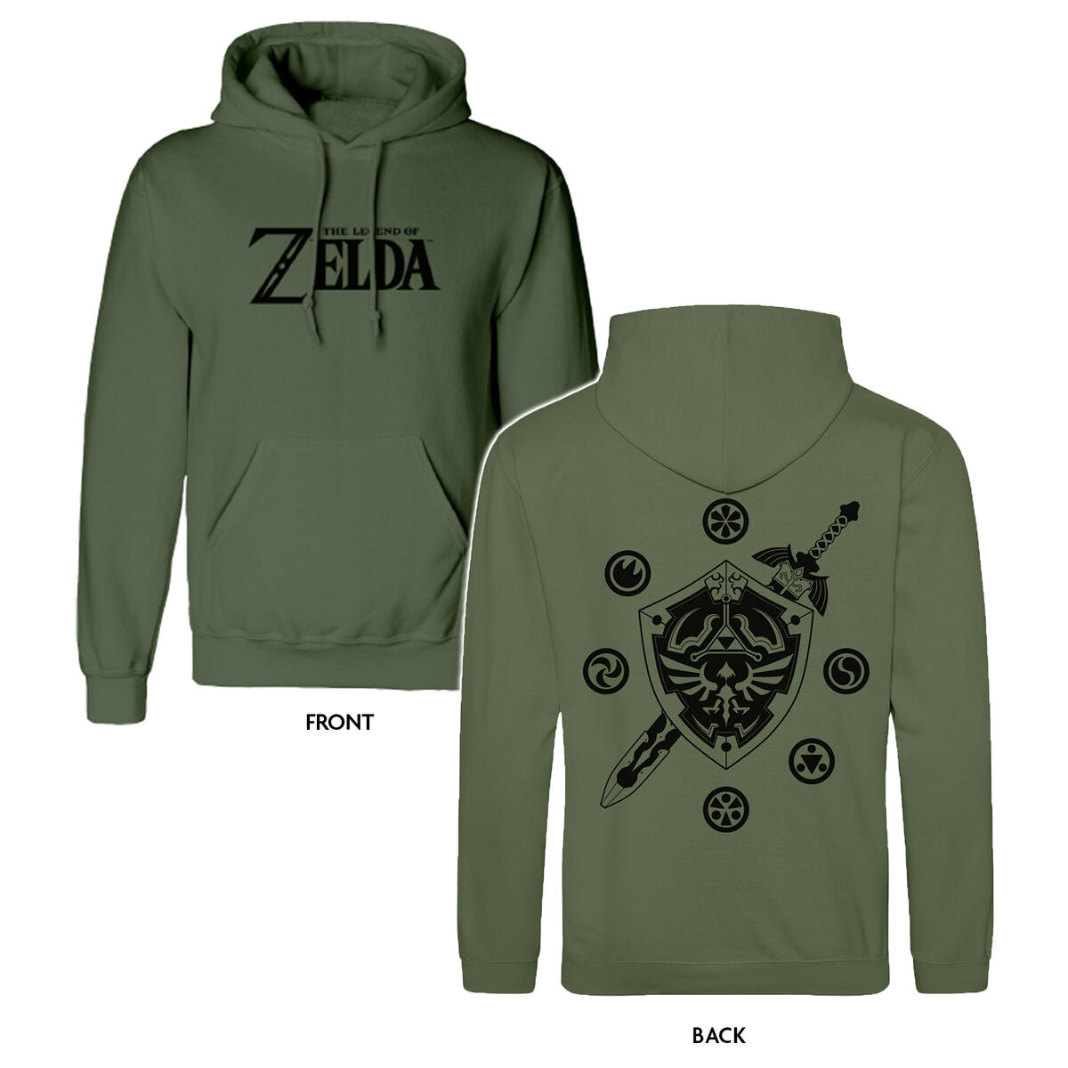 Felpa con Cappuccio Unisex The Legend of Zelda Logo and Shield Verde