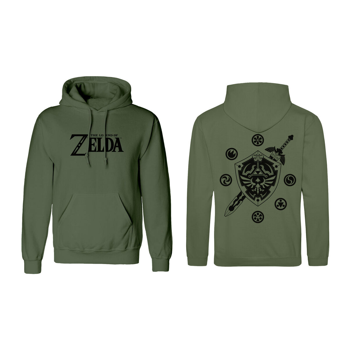 Felpa con Cappuccio Unisex The Legend of Zelda Logo and Shield Verde