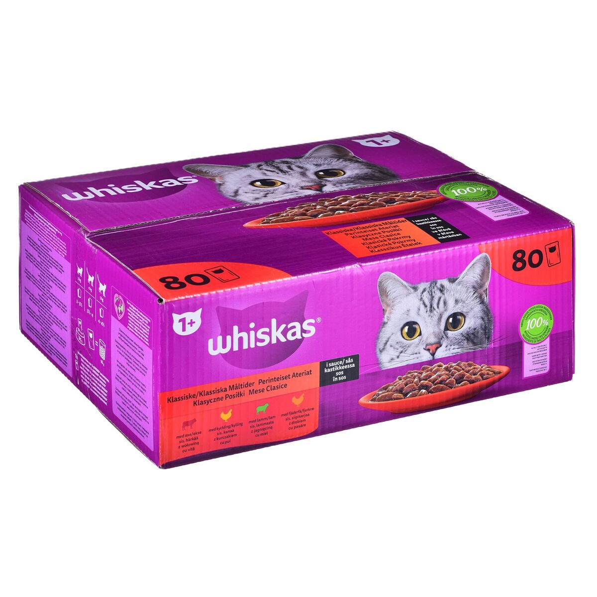 Cibo per gatti Whiskas Classic Meals Pollo Carne di vitello Agnello Uccelli 80 x 85 g