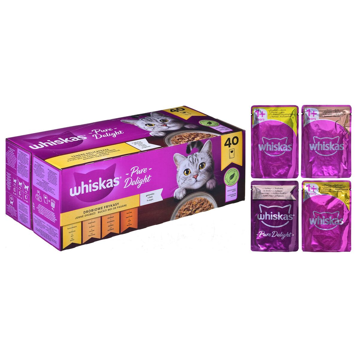 Cibo per gatti Whiskas Pure Delight Pollo Tacchino Anatra Uccelli 40 x 85 g