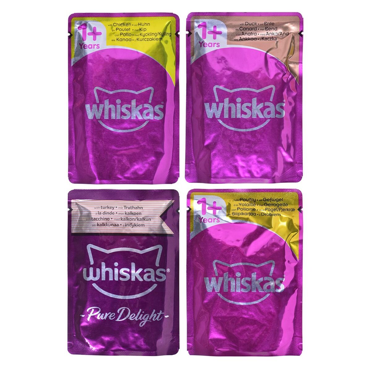 Cibo per gatti Whiskas Pure Delight Pollo Tacchino Anatra Uccelli 40 x 85 g