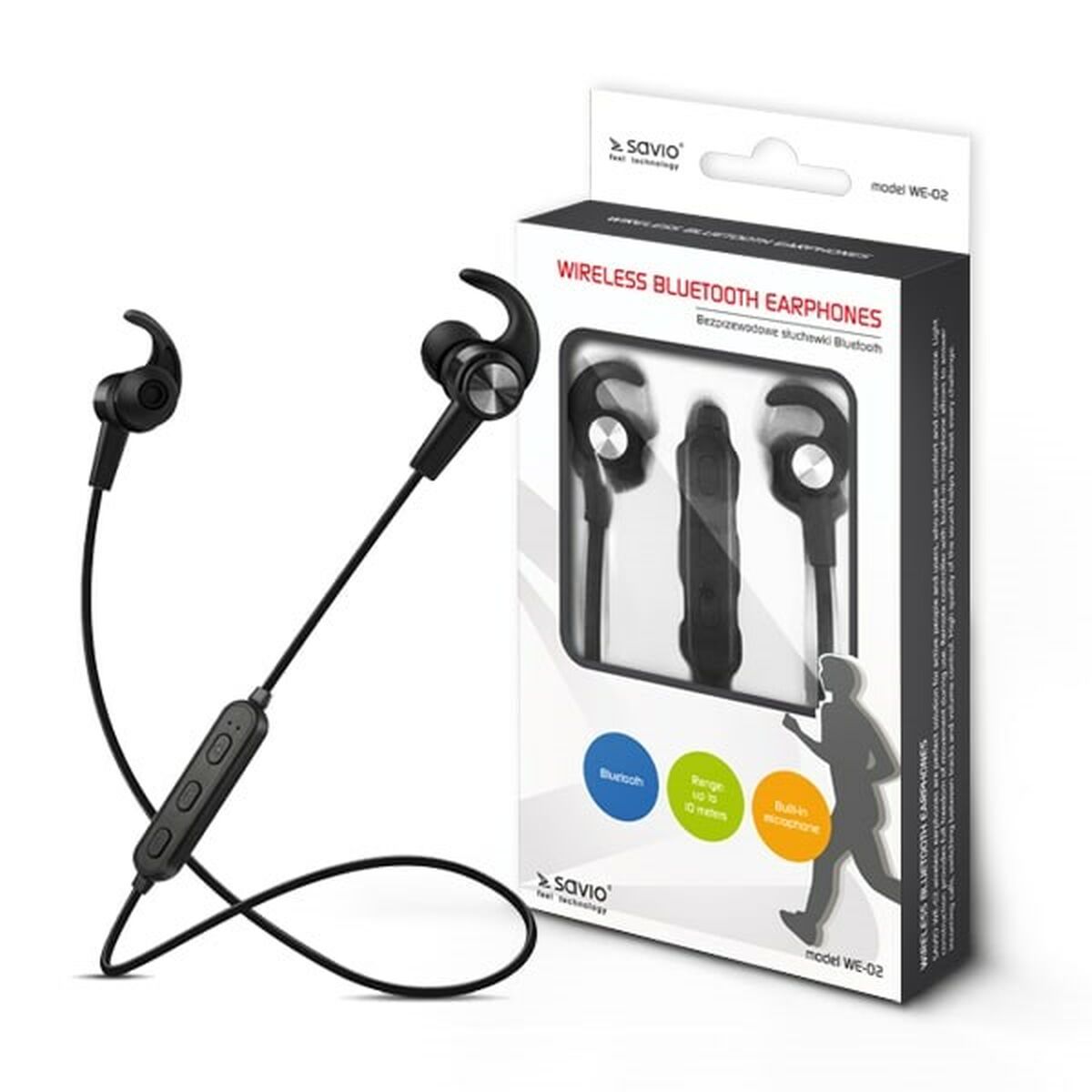 Auricolari Bluetooth Sportivi Savio WE-02 Nero