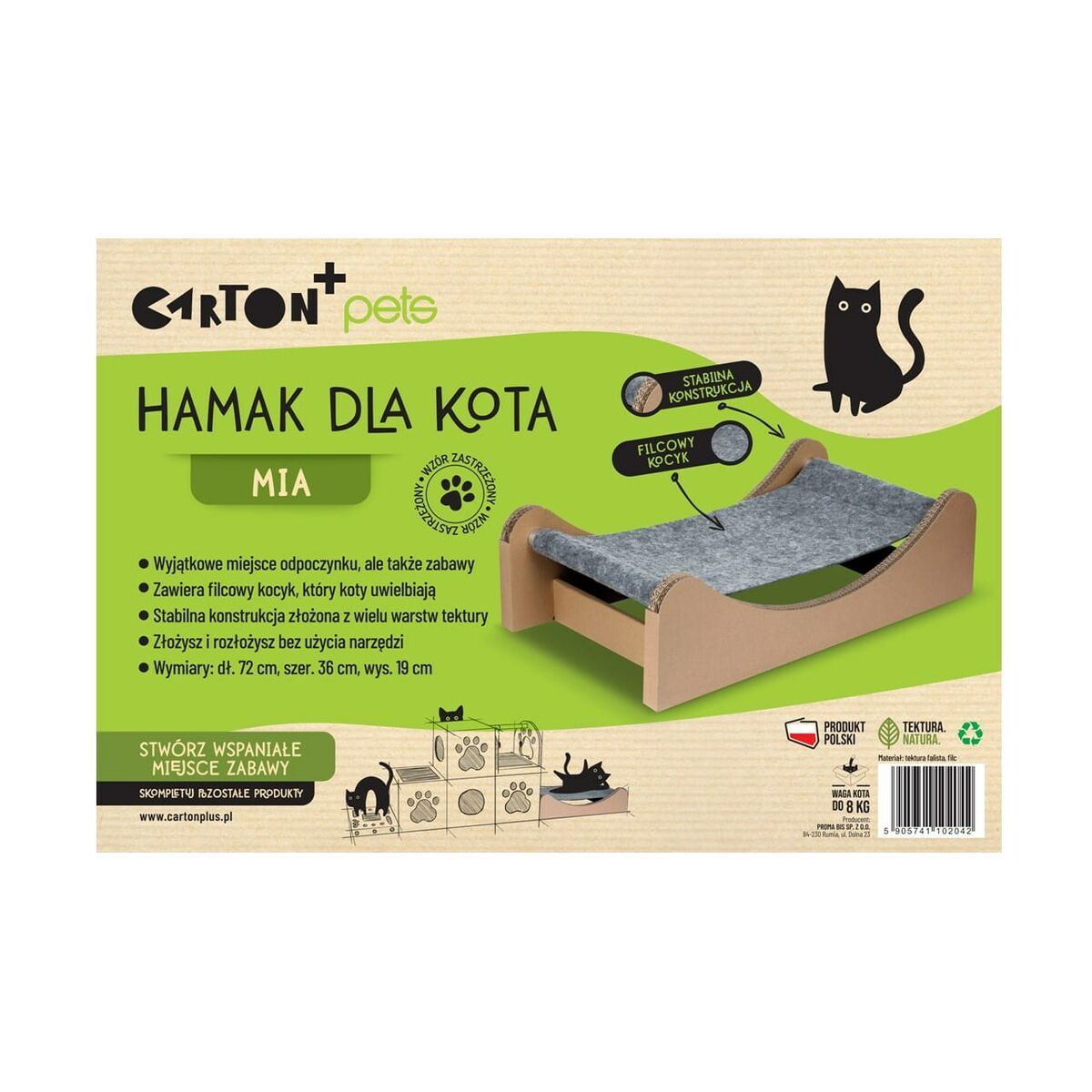 Amaca Pensile per Gatti Carton+Pets Mia Grigio