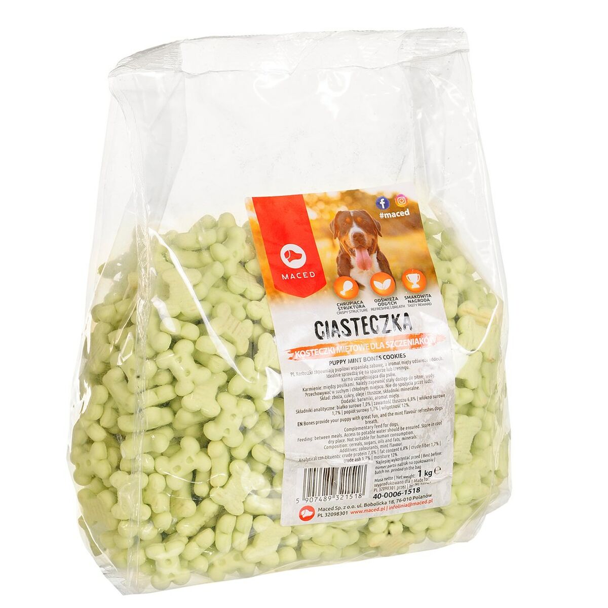 Snack per Cani Maced Cookies Osso Menta Carne 1 kg