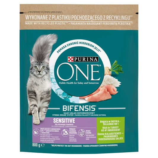 Cibo per gatti Purina One Bifensis Adult Sensitive Adulto Tacchino 800 g