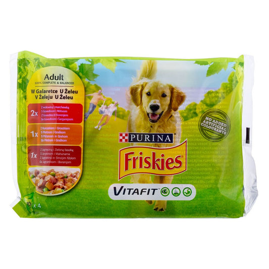 Cibo umido Purina Friskies Pollo Carne di vitello Agnello Piselli Fagiolini Verdi Carota 4 x 100 g