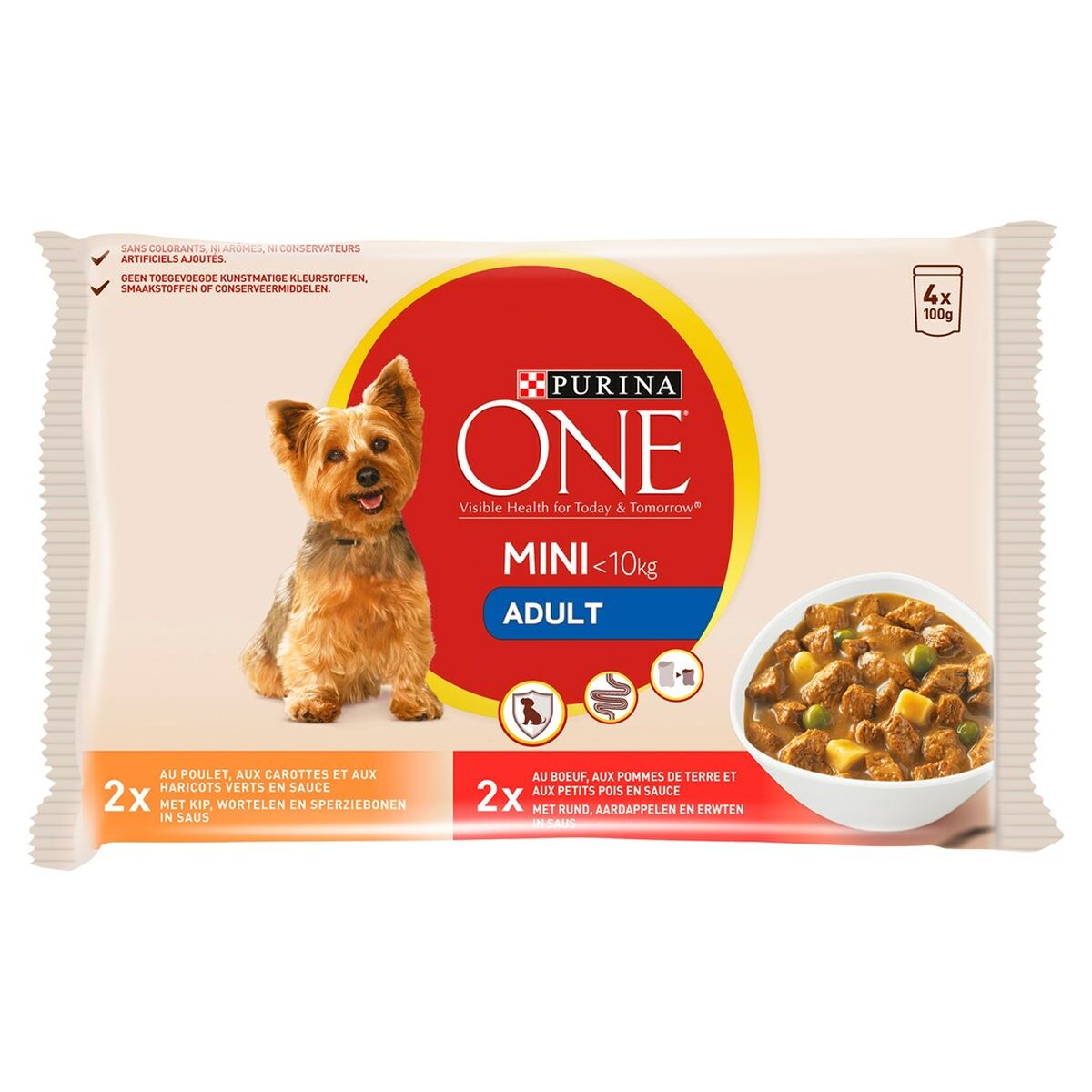 Cibo umido Purina One Pollo Carne di vitello 4 x 100 g