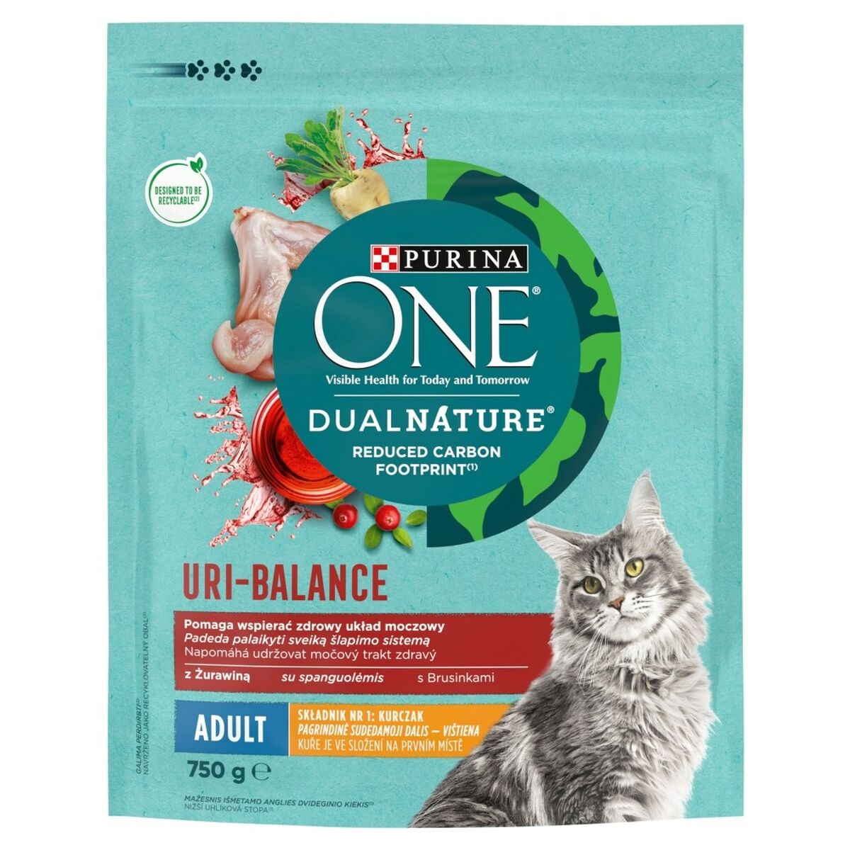 Cibo per gatti Purina One DualNature Uri-Balance Adult Adulto Mirtillo Pollo 750 g