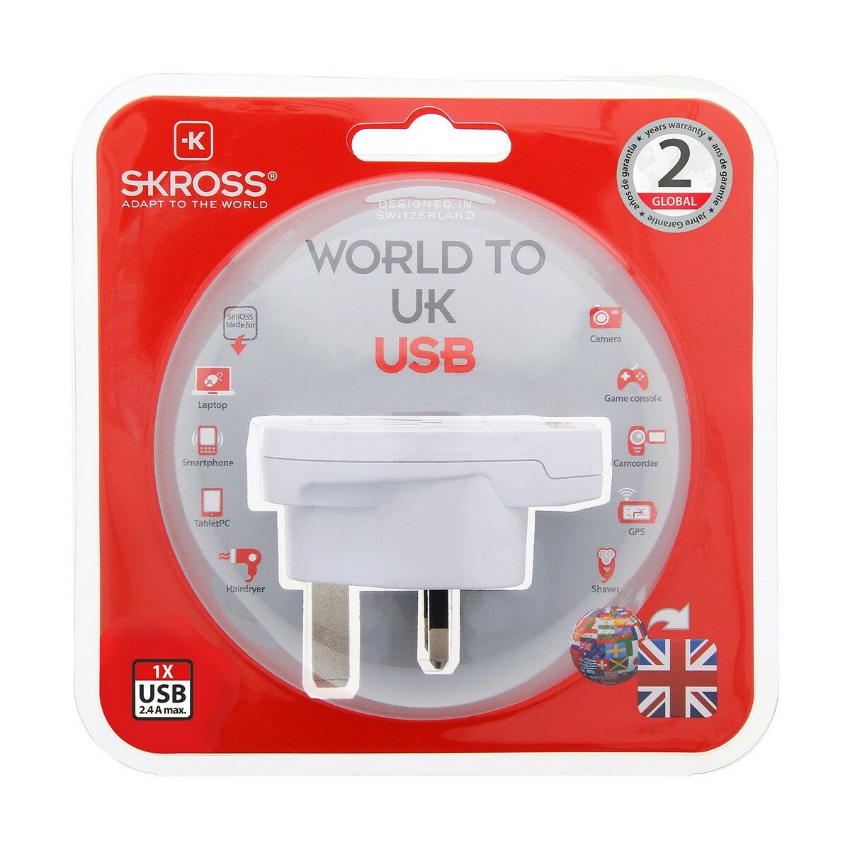 Adattatore di Corrente Skross 1500267 Regno Unito Internazionale 1 x USB