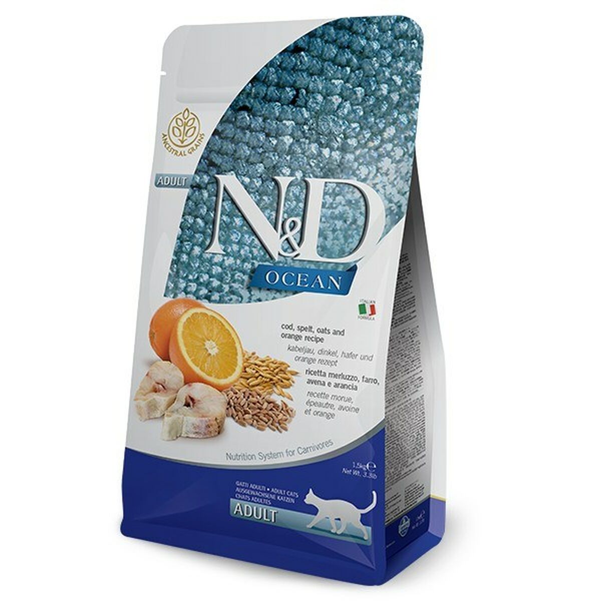 Cibo per gatti Farmina N&D OCEAN Adulto Arancio Baccalà 1,5 Kg