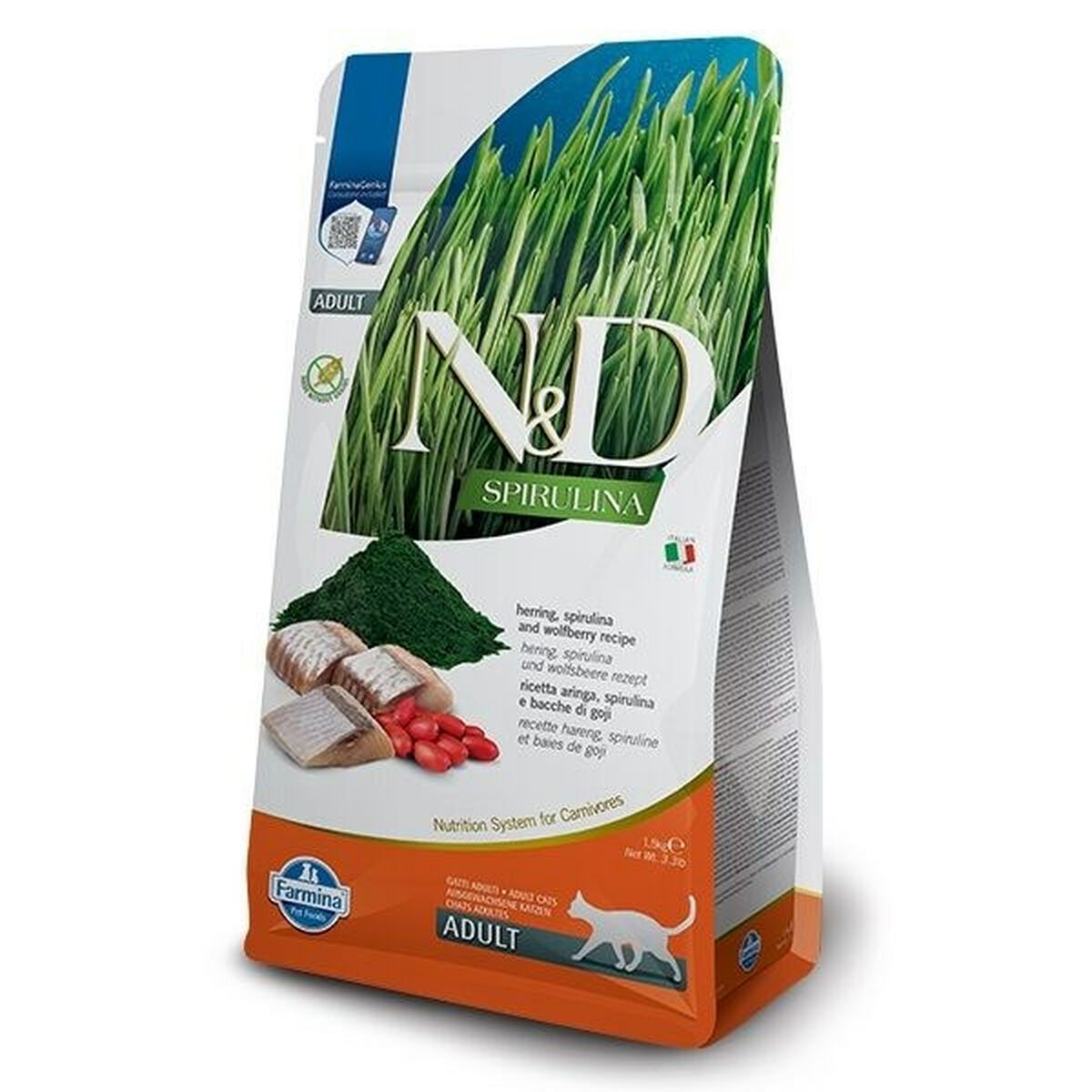 Cibo per gatti Farmina N&D Spirulina Herring Erba gatta Adulto 1,5 Kg