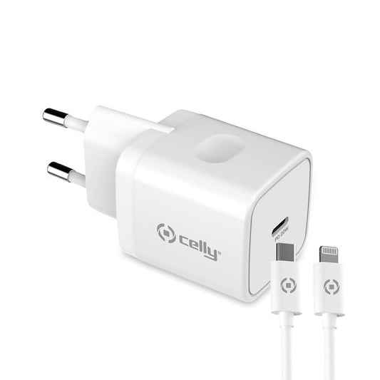 Caricabatterie da Parete + Cavo USB C Celly iPhone Bianco 20 W