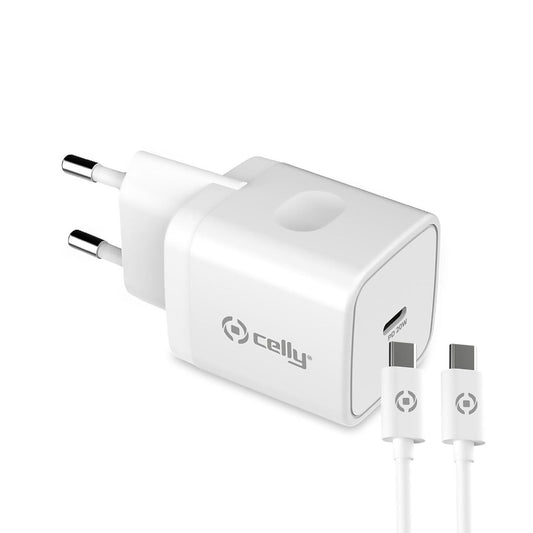 Caricabatterie da Parete + Cavo USB C Celly Bianco 20 W