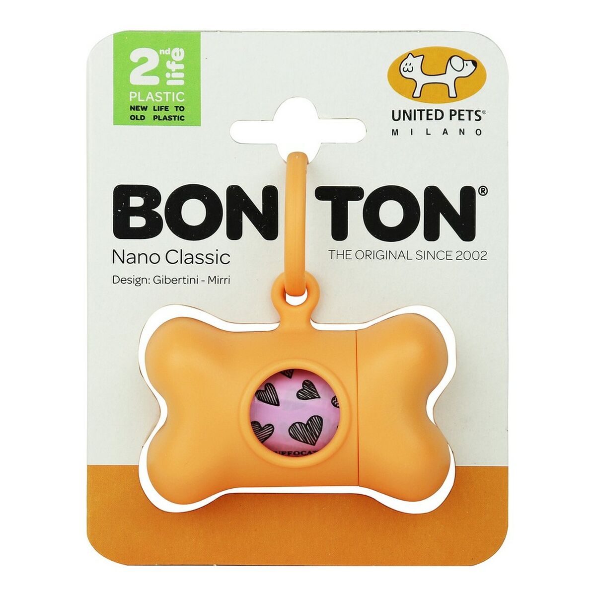 Dispenser di Buste per Animali Domestici United Pets Bon Ton Nano Classic Cane Arancio Plastica riciclata (6 x 3 x 4 cm)