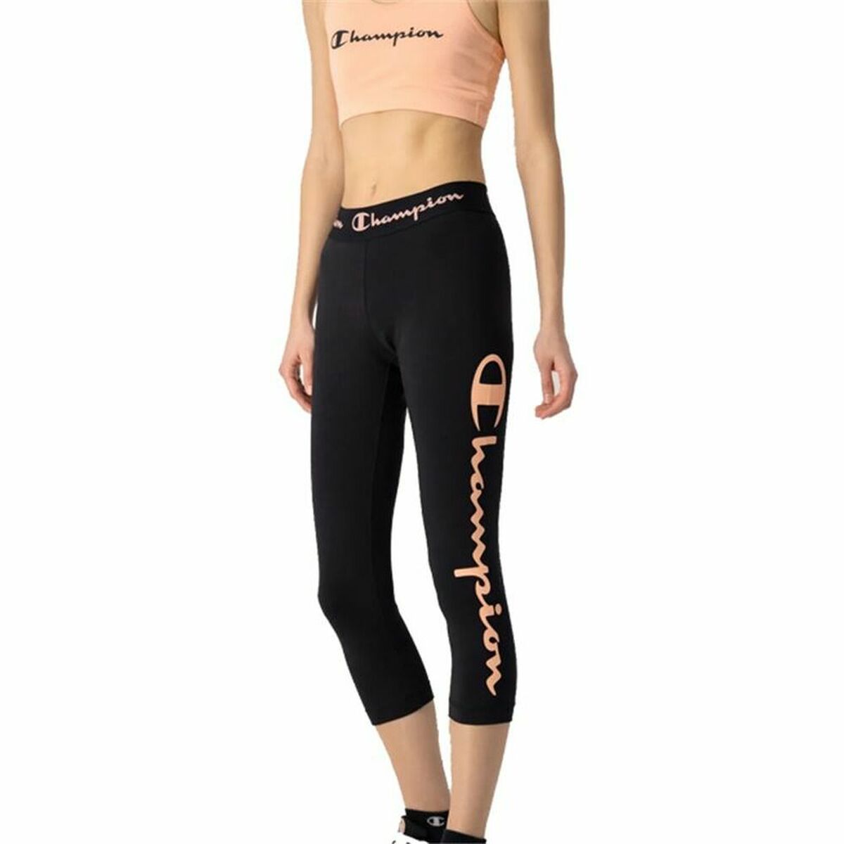 Leggings Sportivo da Donna Champion Quick-Dry Script Logo Crop Nero