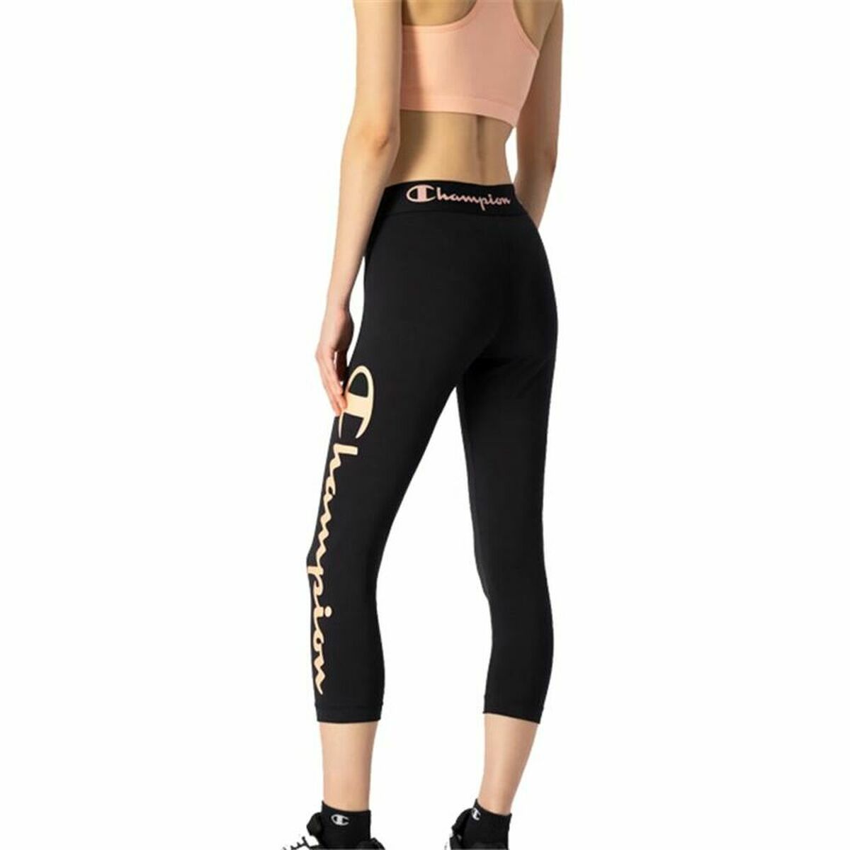 Leggings Sportivo da Donna Champion Quick-Dry Script Logo Crop Nero