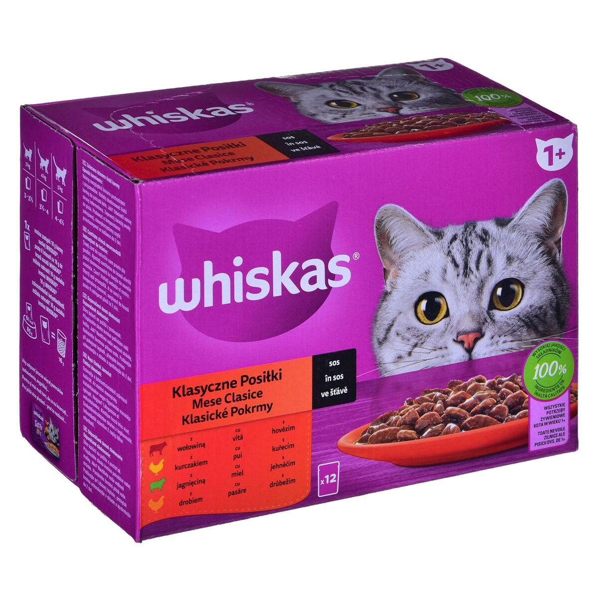 Cibo per gatti Whiskas Classic Meals Pollo Carne di vitello Agnello Uccelli 12 x 85 g