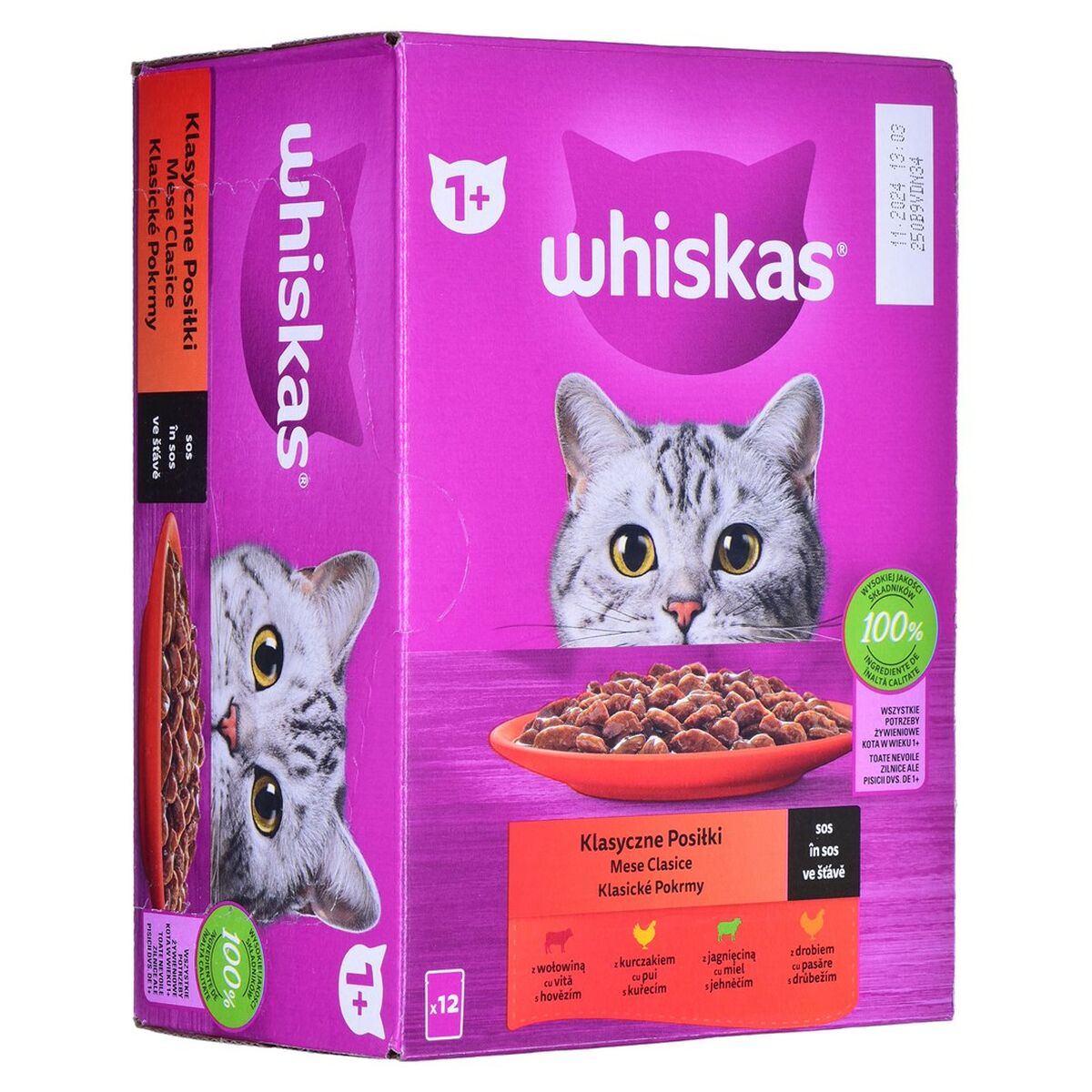 Cibo per gatti Whiskas Classic Meals Pollo Carne di vitello Agnello Uccelli 12 x 85 g