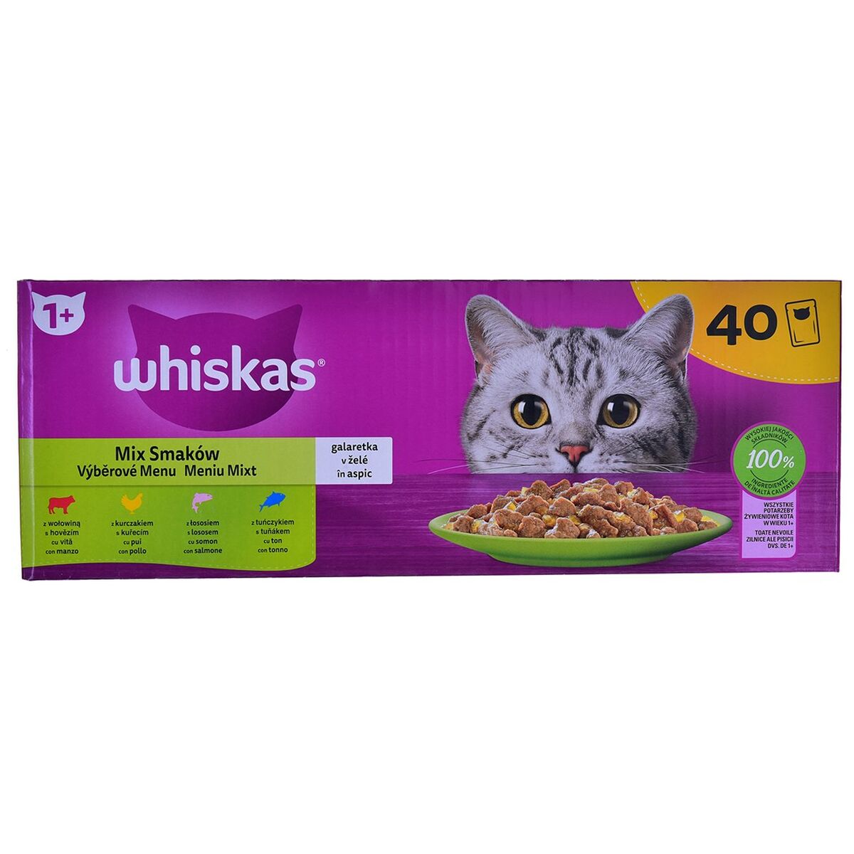 Cibo per gatti Whiskas Mix Favourites in jelly Pollo Salmone Tonno Carne di vitello 40 x 85 g