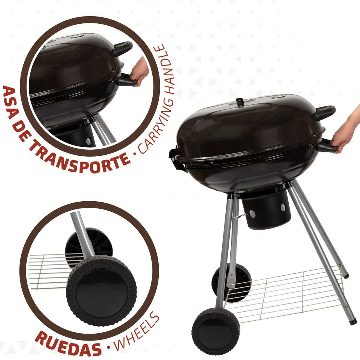 Barbecue a Carboni con Ruote Aktive Alluminio Metallo smaltato textilene 57 x 86 x 57 cm Nero