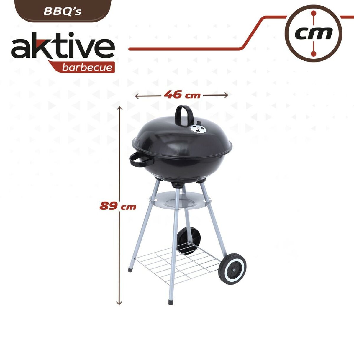 Barbecue a Carboni con Ruote Aktive Metallo smaltato 46 x 89 x 46 cm Nero